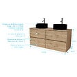 AURLANE - Meuble Salle de Bains 120cm 4 Tiroirs Chêne Naturel - 2 Vasques Rondes 41cm en Céramique Noire - vignette