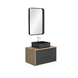 AURLANE - Meuble Salle de Bains 80 cm, Vasque Carrée et Miroir - Chêne naturel et Noir Mat - UBY - vignette