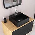AURLANE - Meuble Salle de Bains 80 cm, Vasque Carrée et Miroir - Chêne naturel et Noir Mat - UBY - vignette