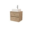 AURLANE - Meuble Salle de Bains 60cm 2 Tiroirs Chêne Naturel + Vasque Carrée 41x41x15cm en Céramique Blanche - vignette
