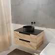 AURLANE - Meuble salle de bains 80 cm a Suspendre Decor Bois et Plan Noir - 2 Tiroirs - Vasque Noire 36 cm - vignette