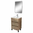 AURLANE - Meuble de Salle de Bains 50cm TIMBER - 3 Tiroirs Décor Chêne, Vasque Blanche et Miroir Led 50x70 cm - vignette