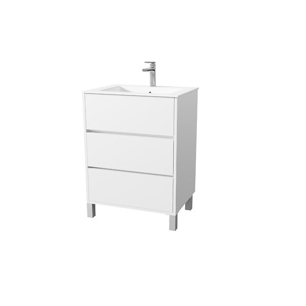 AURLANE - Pack Meuble Salle de Bains 60 cm Laqué Blanc, 3 tiroirs avec Vasque Céramique - XENOS - large
