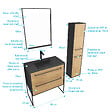 AURLANE - Meuble Salle de Bains 80 cm, Vasque Noire, Miroir Led et Colonne - Chêne et Noir - STRUCTURA - vignette