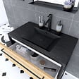 AURLANE - Meuble de salle de bain 80x50 cm NOIR MAT - 2 tiroirs - vasque résine noire effet pierre + miroir - vignette