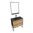 AURLANE - Meuble de salle de bain 80x50 cm NOIR MAT - 2 tiroirs - vasque résine noire effet pierre + miroir - vignette