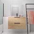 AURLANE - Meuble de Salle de Bains 80cm Suspendu Decor Bois Clair 2 Tiroirs - Vasque Blanche - ELEMENTARY - vignette