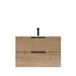 AURLANE - Meuble de Salle de Bains 80cm Suspendu Decor Bois Clair 2 Tiroirs - Vasque Blanche - ELEMENTARY - vignette