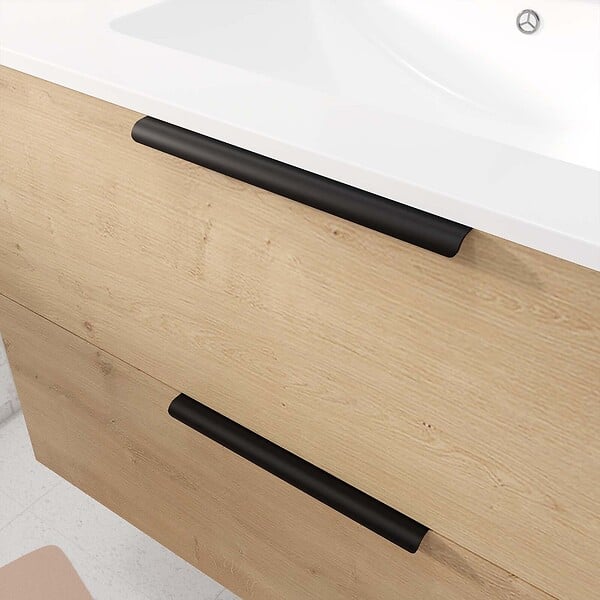 AURLANE - Meuble de Salle de Bains 80cm Suspendu Decor Bois Clair 2 Tiroirs - Vasque Blanche - ELEMENTARY - large