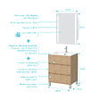 AURLANE - Pack Meuble Salle de Bains 60cm Chêne Clair 3 Tiroirs, Vasque, Miroir 60x80 à Leds intégrées - XENOS - vignette