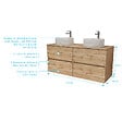 AURLANE - Meuble Salle de Bains 120cm 4 Tiroirs Chêne Naturel - 2 Vasques Rondes 36cm Blanches Effet Marbre - vignette