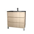 AURLANE - Meuble de salle de bains 80 cm 3 Tiroirs Chêne Clair + Vasque Céramique Noire - XENOS - vignette