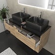 AURLANE - Meuble salle de bains 120cm Chêne et noir, Vasques rectangulaires et Miroir Led 120x70 - OMEGA - vignette