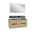 AURLANE - Meuble salle de bains 120cm Chêne et noir, Vasques rectangulaires et Miroir Led 120x70 - OMEGA - vignette