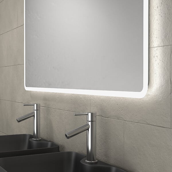 AURLANE - Meuble salle de bains 120cm Chêne et noir, Vasques rectangulaires et Miroir Led 120x70 - OMEGA - large