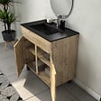 AURLANE - Meuble Salle de Bains 80cm 2 Portes Chêne Naturel + Vasque Noire et Miroir Ovale - vignette