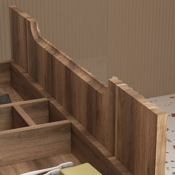 AURLANE - Meuble de Salle de Bains LEON 80cm Décor Bois - 2 Tiroirs en MDF Ondulés - Vasque à encastrer - large