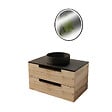 AURLANE - Meuble salle de bains 80cm Decor Bois et Noir, 2 Tiroirs, Vasque Noire 36cm et Miroir Led 50cm - vignette