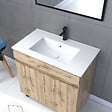 AURLANE - Meuble salle de bain 80x80 - Finition chene naturel + vasque blanche + miroir - TIMBER 80 - Pack25 - vignette