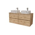 AURLANE - Meuble Salle de Bains 120cm 4 Tiroirs Chêne Naturel - 2 Vasques Blanches Effet Marbre 38x38x13cm - vignette
