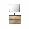 AURLANE - Pack Meuble SDB 80cm suspendu 2 tiroirs Chene_Vasque noire + Miroir - TIMBER 80 - vignette
