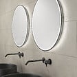 AURLANE - Meuble salle de bains 120cm Chene et noir, Vasques rondes Diam 36cm et Miroirs Black Led Diam 50cm - vignette
