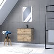 AURLANE - Meuble salle de bain 60x54 - Finition chene naturel + vasque noire + miroir Led - TIMBER 60 - Pack08 - vignette