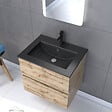 AURLANE - Meuble salle de bain 60x54 - Finition chene naturel + vasque noire + miroir Led - TIMBER 60 - Pack08 - vignette