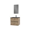 AURLANE - Meuble salle de bain 60x54 - Finition chene naturel + vasque noire + miroir Led - TIMBER 60 - Pack08 - vignette