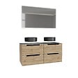 AURLANE - Meuble salle de bains 120cm Chene et noir, Vasques rondes Diam 36cm et Miroir Led 120x70 - OMEGA - vignette