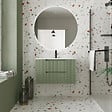 AURLANE - Meuble de Salle de Bains LEON 80cm Vert Olive - 2 Tiroirs en MDF Ondulés - Vasque à encastrer - vignette