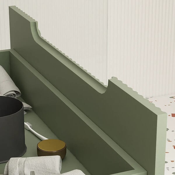 AURLANE - Meuble de Salle de Bains LEON 80cm Vert Olive - 2 Tiroirs en MDF Ondulés - Vasque à encastrer - large