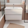 AURLANE - Pack Meuble Salle de Bains 80 cm Laqué Blanc, 2 tiroirs avec Vasque Céramique - XENOS - vignette