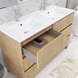 AURLANE - Meuble Salle de Bains 120 cm Chêne Clair 6 Tiroirs, Vasque, Miroirs 60x80 et Réglettes Led - XENOS - vignette