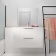 AURLANE - Meuble de Salle de Bains 80cm Suspendu Blanc 2 Tiroirs - Vasque Blanche - ELEMENTARY - vignette