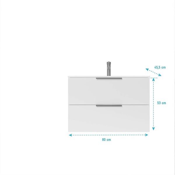 AURLANE - Meuble de Salle de Bains 80cm Suspendu Blanc 2 Tiroirs - Vasque Blanche - ELEMENTARY - large