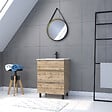 AURLANE - Pack Meuble SDB 60cm sur pieds 3 tiroirs Chene_Vasque blanche + Miroir Barber - TIMBER 60 - vignette