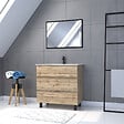 AURLANE - Meuble salle de bain 80x60 - Finition chene naturel + vasque blanche + miroir - TIMBER 80 - Pack 45 - vignette
