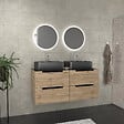AURLANE - Meuble salle de bains 120cm Chene et noir, Vasques rectangulaires et Miroirs Led Diam 50cm - OMEGA - vignette