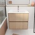 AURLANE - Pack Meuble Salle de Bains 60 cm Chêne Clair, 2 tiroirs avec Vasque Céramique - XENOS - vignette