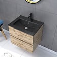 AURLANE - Meuble salle de bain 60x54 -Finition chene naturel + vasque noire + miroir barber-TIMBER 60 - Pack30 - vignette