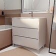 AURLANE - Pack Meuble Salle de Bains 80 cm Laqué Blanc, 3 tiroirs avec Vasque Céramique - XENOS - vignette