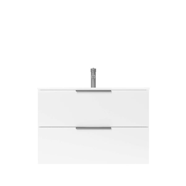 AURLANE - Meuble de Salle de Bains 60cm Suspendu Blanc 2 Tiroirs - Vasque Blanche - ELEMENTARY - large