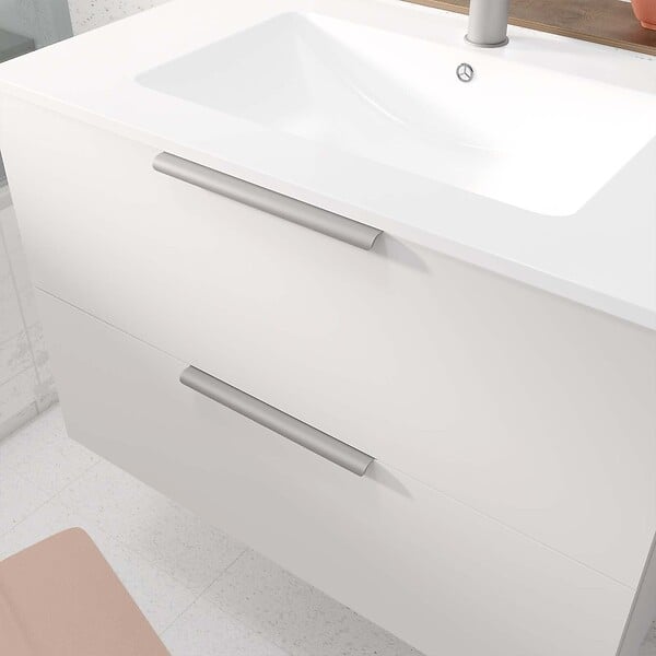 AURLANE - Meuble de Salle de Bains 60cm Suspendu Blanc 2 Tiroirs - Vasque Blanche - ELEMENTARY - large
