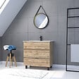 AURLANE - Pack Meuble SDB 80cm sur pieds 3 tiroirs Chene_Vasque blanche + Miroir Barber - TIMBER 80_Pack48 - vignette