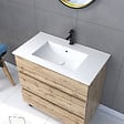 AURLANE - Pack Meuble SDB 80cm sur pieds 3 tiroirs Chene_Vasque blanche + Miroir Barber - TIMBER 80_Pack48 - vignette
