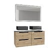 AURLANE - Meuble salle de bains 120cm Chêne et noir, Vasques carrées et Miroir Black Led 120x70 - OMEGA - vignette