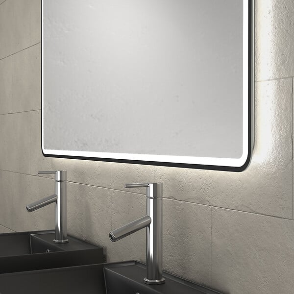 AURLANE - Meuble salle de bains 120cm Chêne et noir, Vasques carrées et Miroir Black Led 120x70 - OMEGA - large