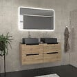 AURLANE - Meuble salle de bains 120cm Chêne et noir, Vasques carrées et Miroir Led 120x70 - OMEGA - vignette