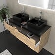 AURLANE - Meuble salle de bains 120cm Chêne et noir, Vasques carrées et Miroir Led 120x70 - OMEGA - vignette
